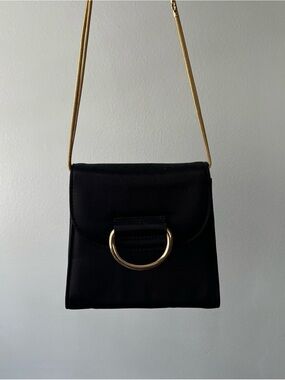 LITTLE LIFFNER Tiny Box Gold Chain Shoulder Crossbody Bag Purse Satin in Black